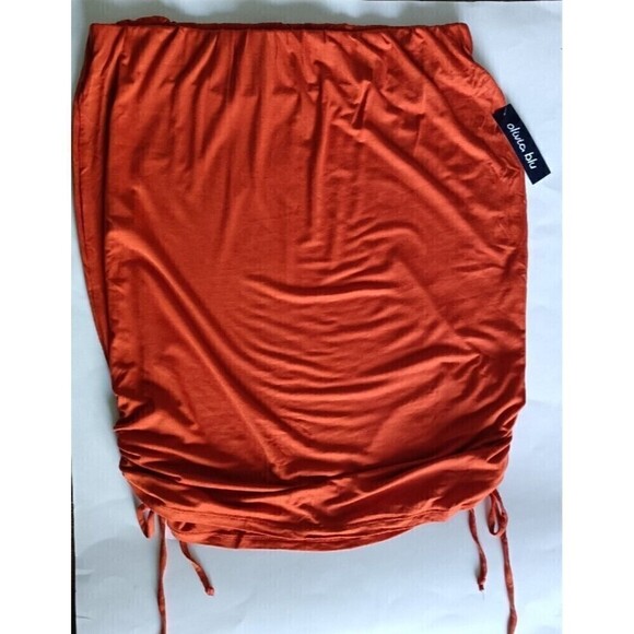 Olivia Blu Skirt Size 1X Orange Drawstring Ruched Sides Stretch Mini To Knee - Picture 1 of 6